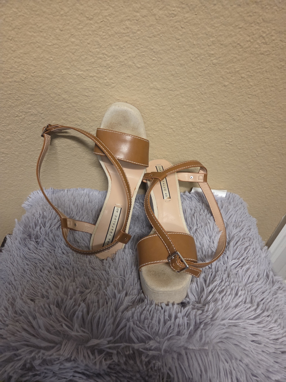 Tan Platform Sandals with Ankle Strap